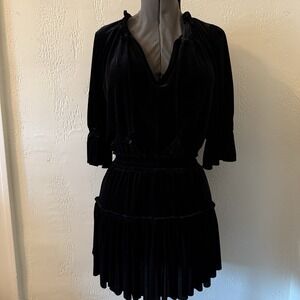 Misa Los Angeles Amalya Velvet Blouson Tie Neck Tiered Mini Dress Small